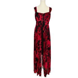 VTG Whimsigoth Dark Fairy 22W Red‎ Black Floral Sheer Maxi Dress Skirt Overlay